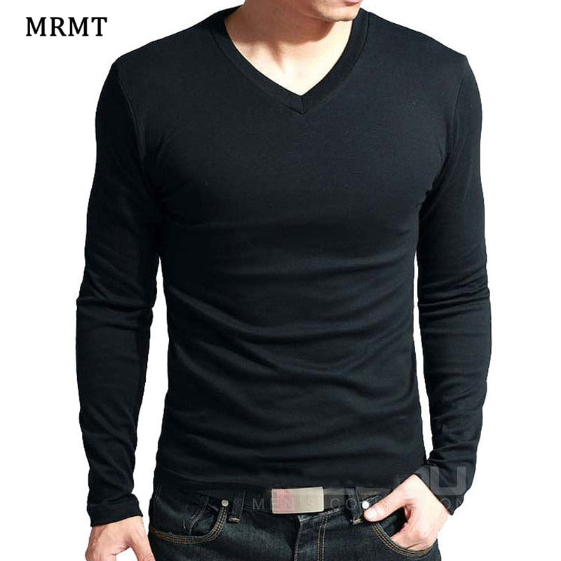 Mens T-Shirt V-Neck Long Sleeve Men T Shirt For Male Lycra And Cotton